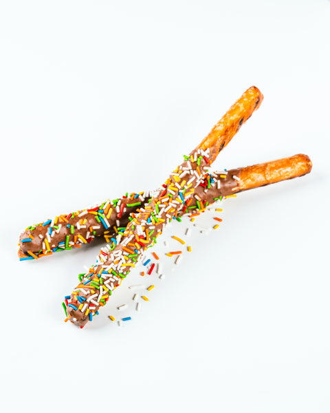 Birthday Cake Chocolate Pretzel Sticks