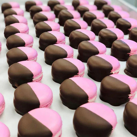 Chocolate Dipped Strawberry Macarons